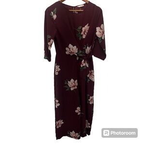 Lush long sleeve Floral High-neck jumpsuit burgundy size small
